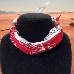 (#132) Red and White Bandana Necklace
